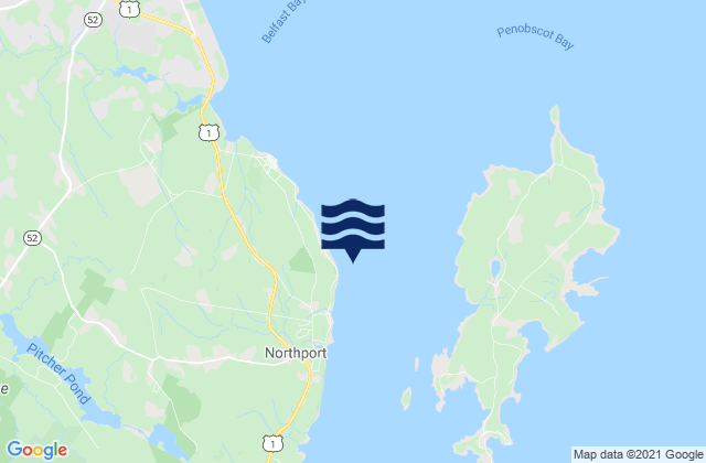 Karte der Gezeiten Temple Heights NNE of W Penobscot Bay, United States