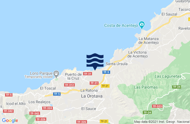 Karte der Gezeiten Tenerife, Spain