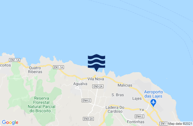 Karte der Gezeiten Terceira - Vila Nova, Portugal