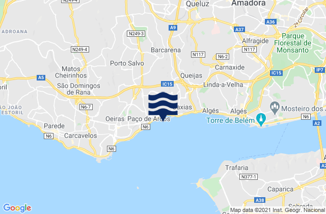 Karte der Gezeiten Terrugem, Portugal