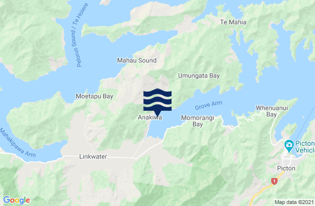Karte der Gezeiten Thompson Bay, New Zealand