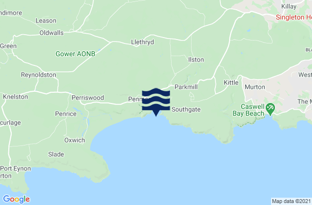 Karte der Gezeiten Three Cliffs Bay Beach, United Kingdom