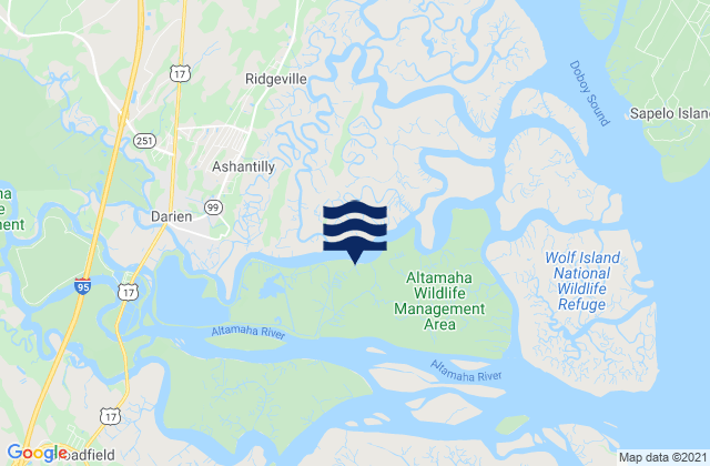 Karte der Gezeiten Threemile Cut Entrance (Darien River), United States