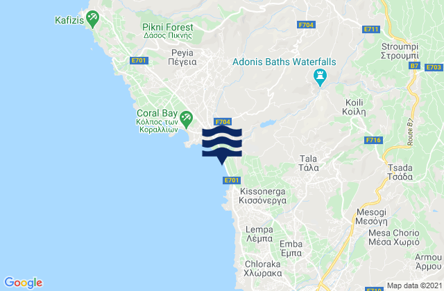 Karte der Gezeiten Thriniá, Cyprus