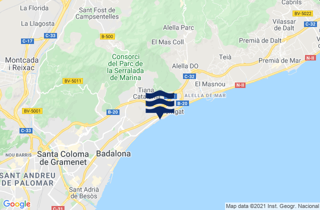 Karte der Gezeiten Tiana, Spain