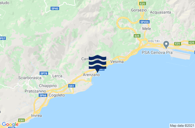 Karte der Gezeiten Tiglieto, Italy