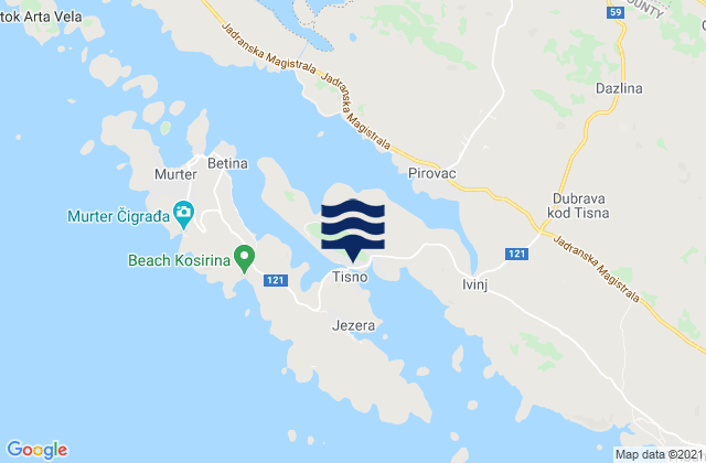 Karte der Gezeiten Tijesno, Croatia