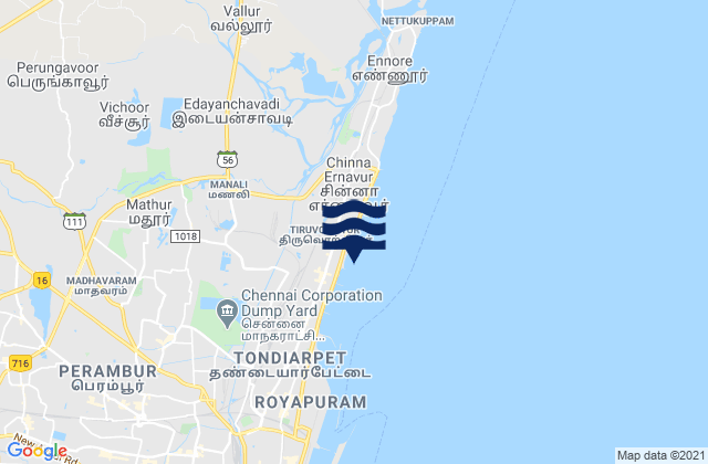 Karte der Gezeiten Tiruvottiyūr, India
