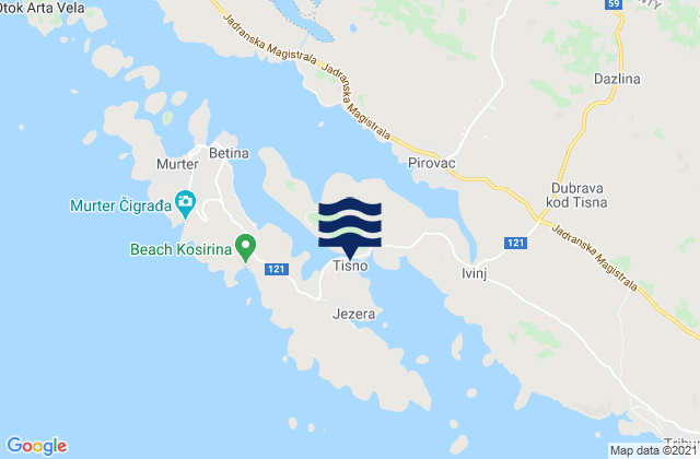 Karte der Gezeiten Tisno, Croatia