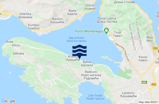 Karte der Gezeiten Tivat, Montenegro