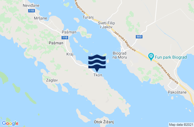 Karte der Gezeiten Tkon, Croatia