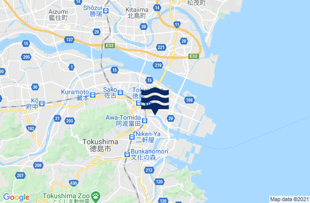 Karte der Gezeiten Tokushima-shi, Japan