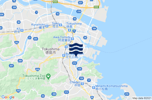 Karte der Gezeiten Tokushima Shi, Japan