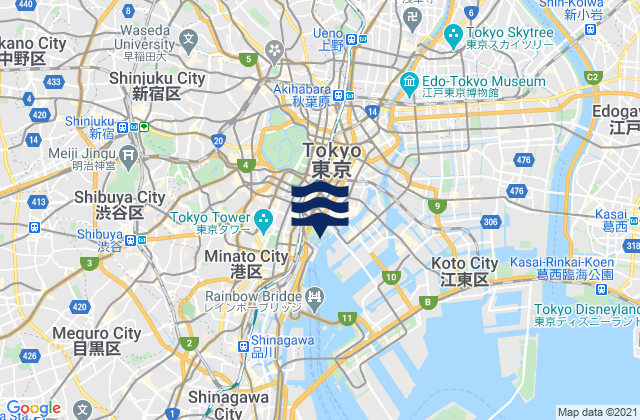 Karte der Gezeiten Tokyo Prefecture, Japan
