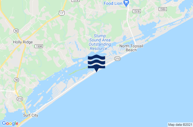 Karte der Gezeiten Topsail Island, United States