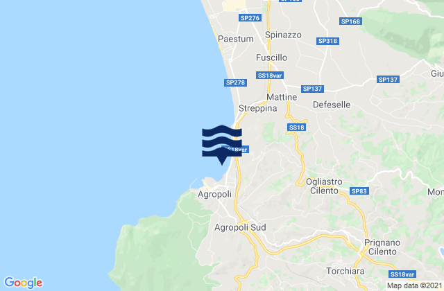 Karte der Gezeiten Torchiara, Italy