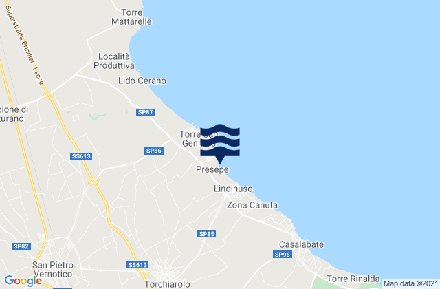 Karte der Gezeiten Torchiarolo, Italy