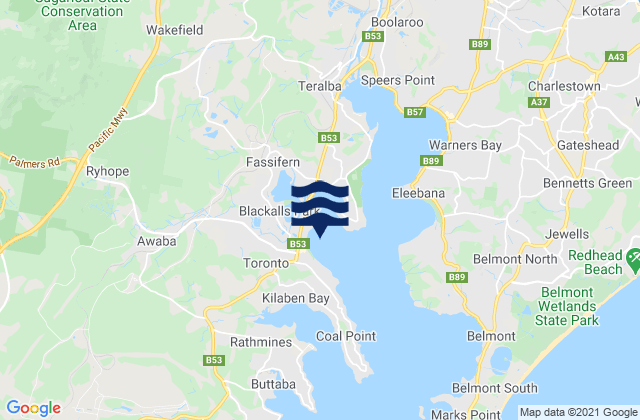 Karte der Gezeiten Toronto Bay, Australia