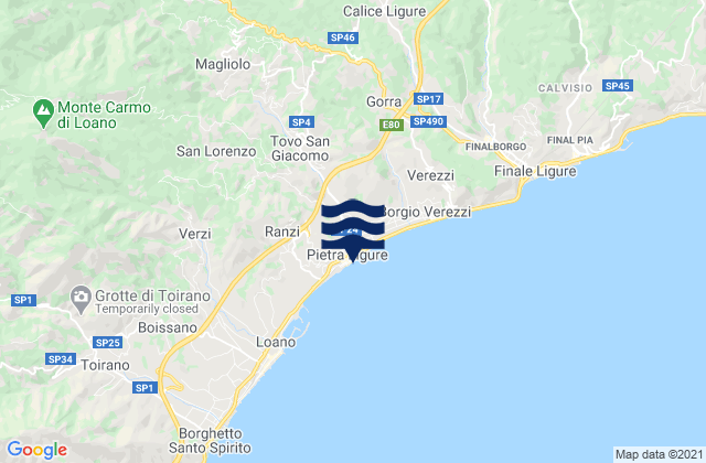 Karte der Gezeiten Tovo San Giacomo, Italy