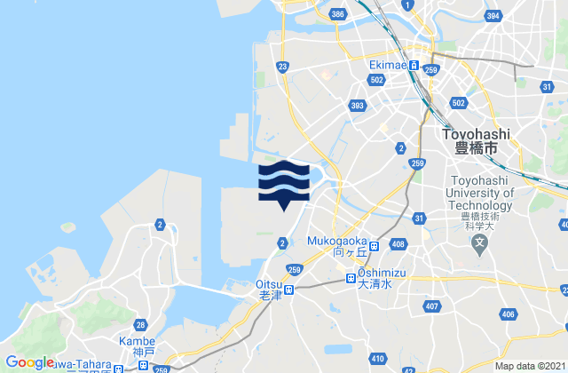 Karte der Gezeiten Toyohasi, Japan
