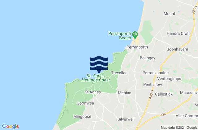 Karte der Gezeiten Trevellas Porth Beach, United Kingdom