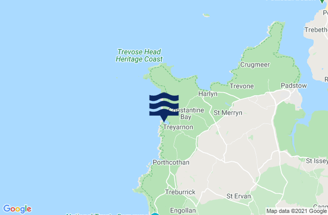 Karte der Gezeiten Treyarnon Bay Beach, United Kingdom