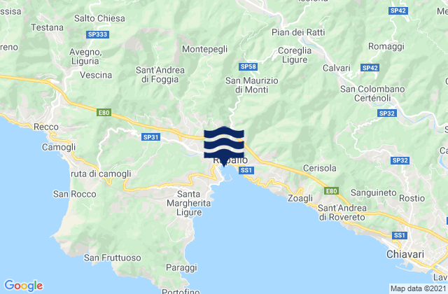 Karte der Gezeiten Tribogna, Italy