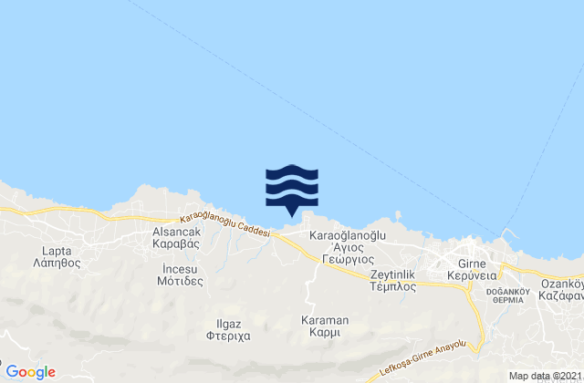 Karte der Gezeiten Trimíthi, Cyprus