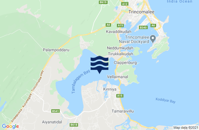 Karte der Gezeiten Trincomalee District, Sri Lanka