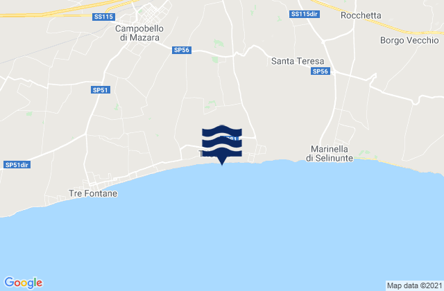 Karte der Gezeiten Triscina, Italy