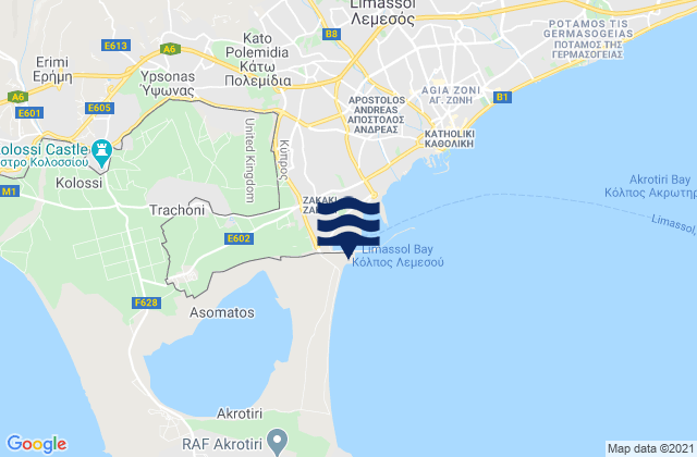 Karte der Gezeiten Tserkézoi, Cyprus