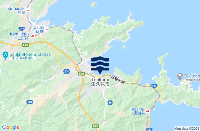 Karte der Gezeiten Tsukumi-shi, Japan