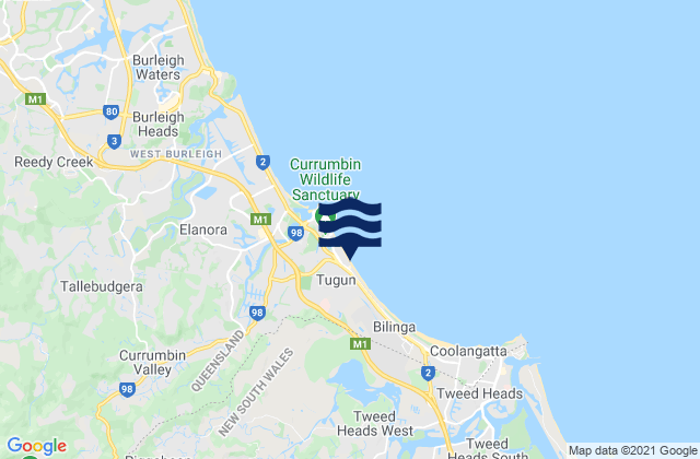 Karte der Gezeiten Tugun Beach, Australia