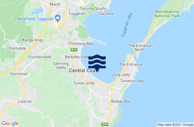 Karte der Gezeiten Tumbi Vmbi, Australia