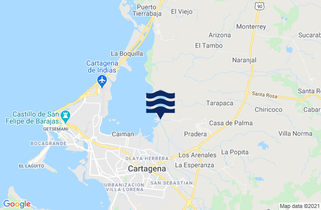 Karte der Gezeiten Turbaco, Colombia