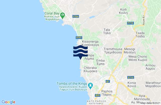 Karte der Gezeiten Tála, Cyprus
