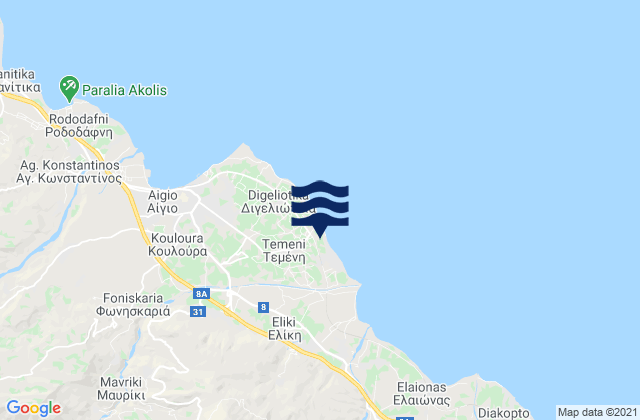 Karte der Gezeiten Témeni, Greece