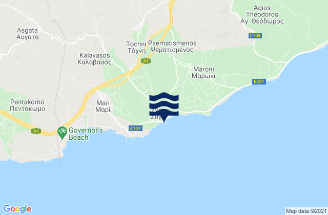 Karte der Gezeiten Tóchni, Cyprus