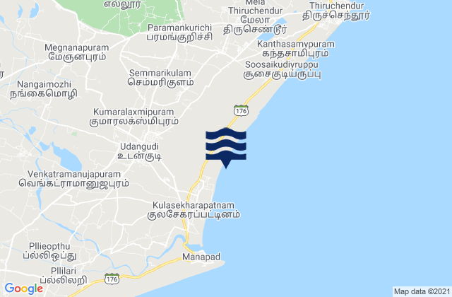 Karte der Gezeiten Udangudi, India