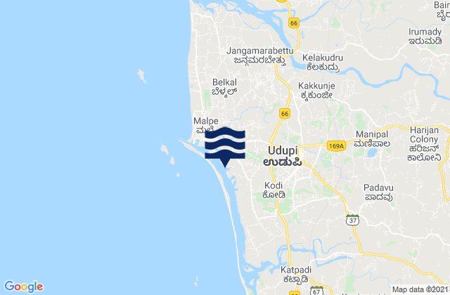 Karte der Gezeiten Udupi, India