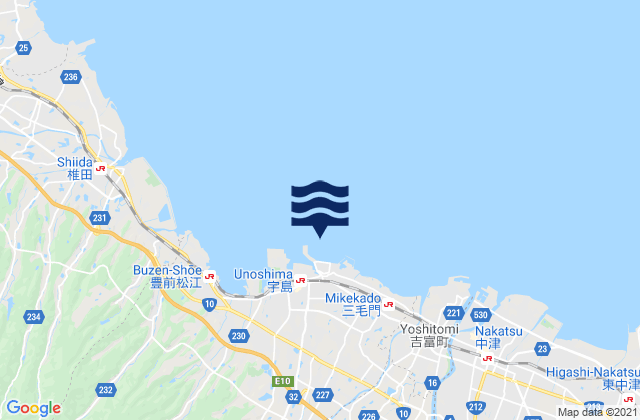 Karte der Gezeiten Unoshima Ko, Japan