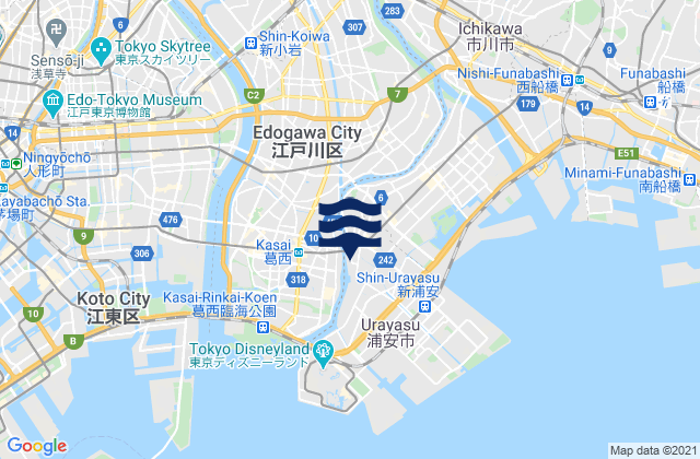 Karte der Gezeiten Urayasu, Japan