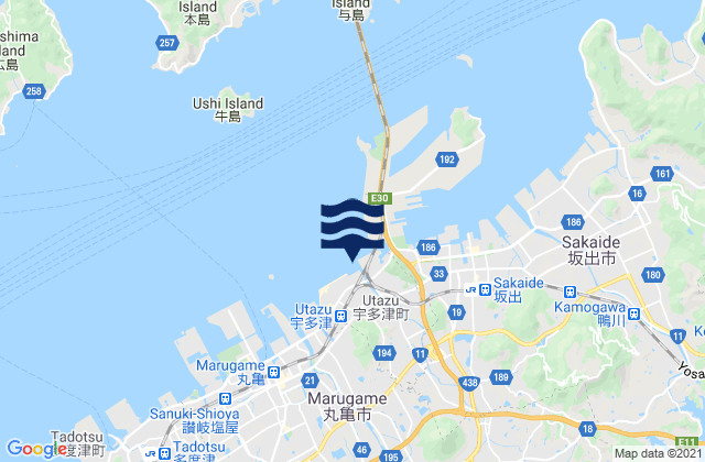 Karte der Gezeiten Utazu Kō, Japan
