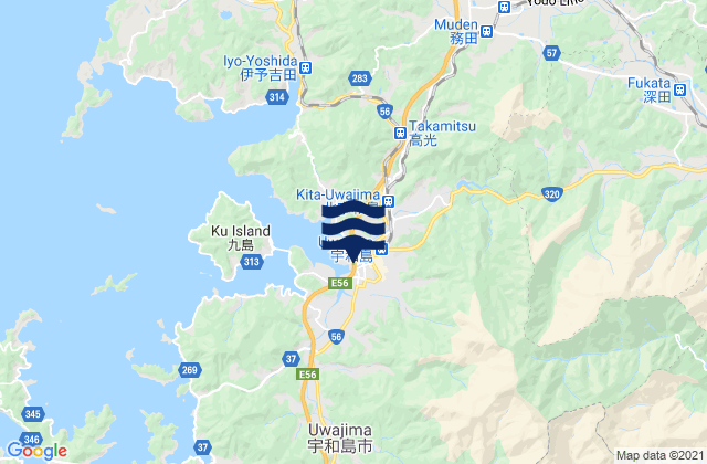 Karte der Gezeiten Uwajima-shi, Japan