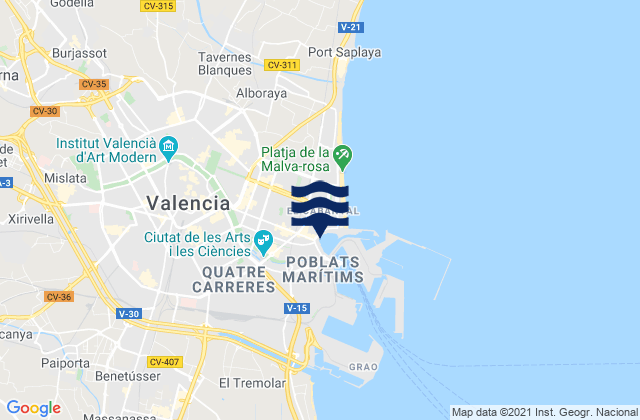 Karte der Gezeiten Valencia, Spain
