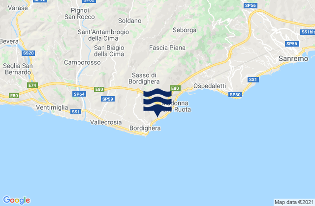 Karte der Gezeiten Vallebona, Italy