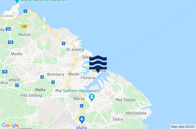 Karte der Gezeiten Valletta, Malta