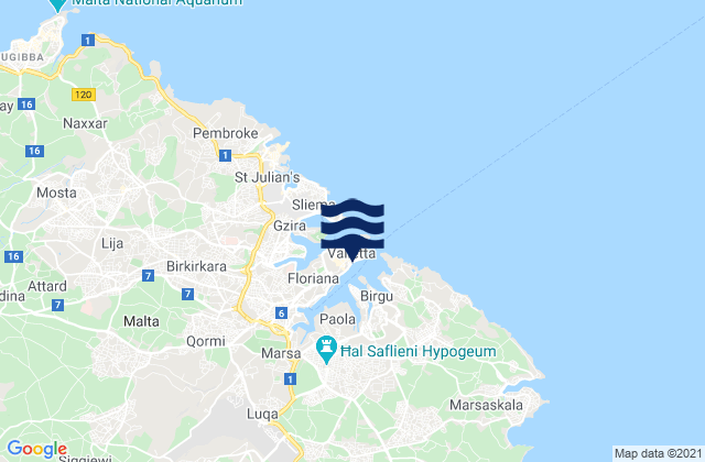 Karte der Gezeiten Valletta, Malta