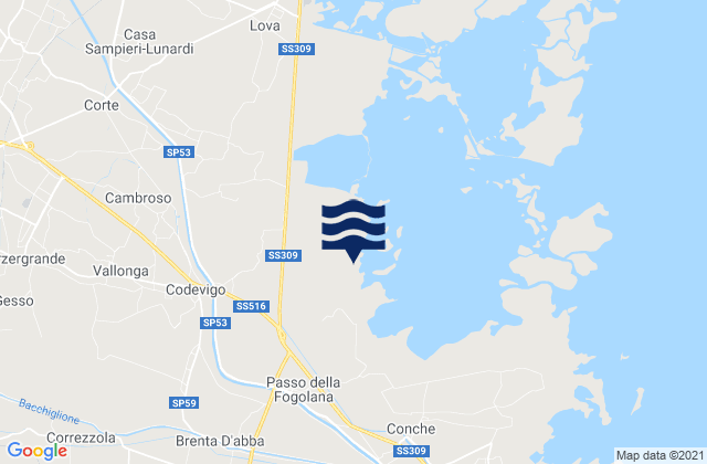 Karte der Gezeiten Vallonga, Italy