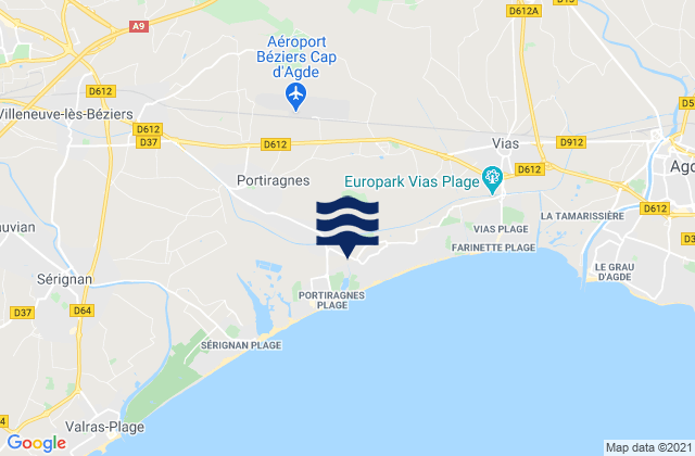 Karte der Gezeiten Valros, France